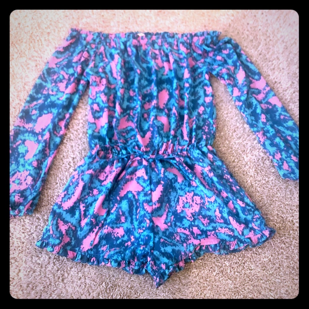Izzy & Lola pink and blue romper